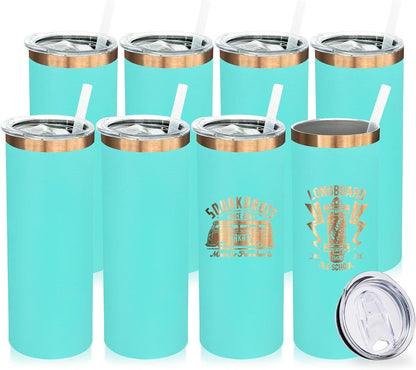 20 oz Skinny Tumblers Bulk, Stainless Steel Insulated Tumbler with Lids and Straws, Slim Double Wall Powder Coated Travel Coffee Mugs Reusable Cup for Hot Cold Drinks (Black,1 pack)