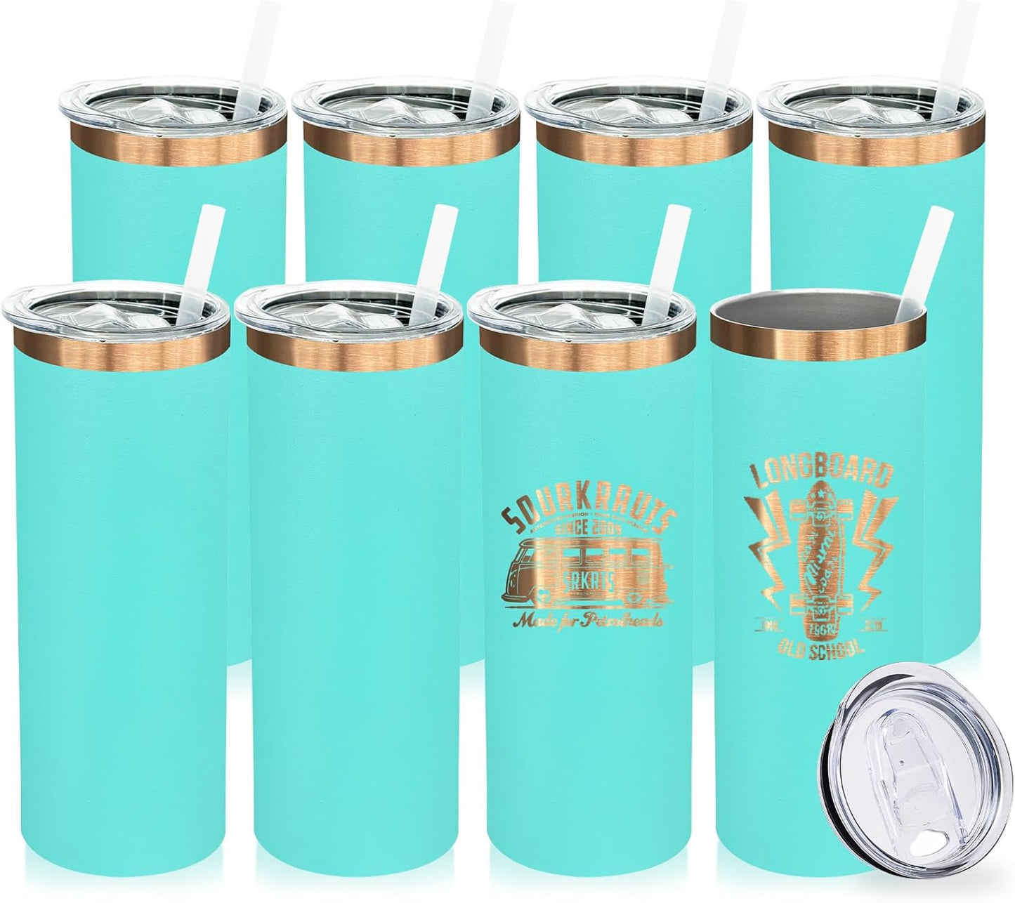 20 oz Skinny Tumblers Bulk, Stainless Steel Insulated Tumbler with Lids and Straws, Slim Double Wall Powder Coated Travel Coffee Mugs Reusable Cup for Hot Cold Drinks (Black,1 pack)