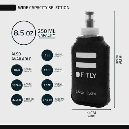 FITLY Soft Flask - Shrink As You Drink Soft Water Bottle for Hydration Pack - Folding Water Bottle Ideal for Running, Hiking, Cycling, Climbing & Rigorous Activity