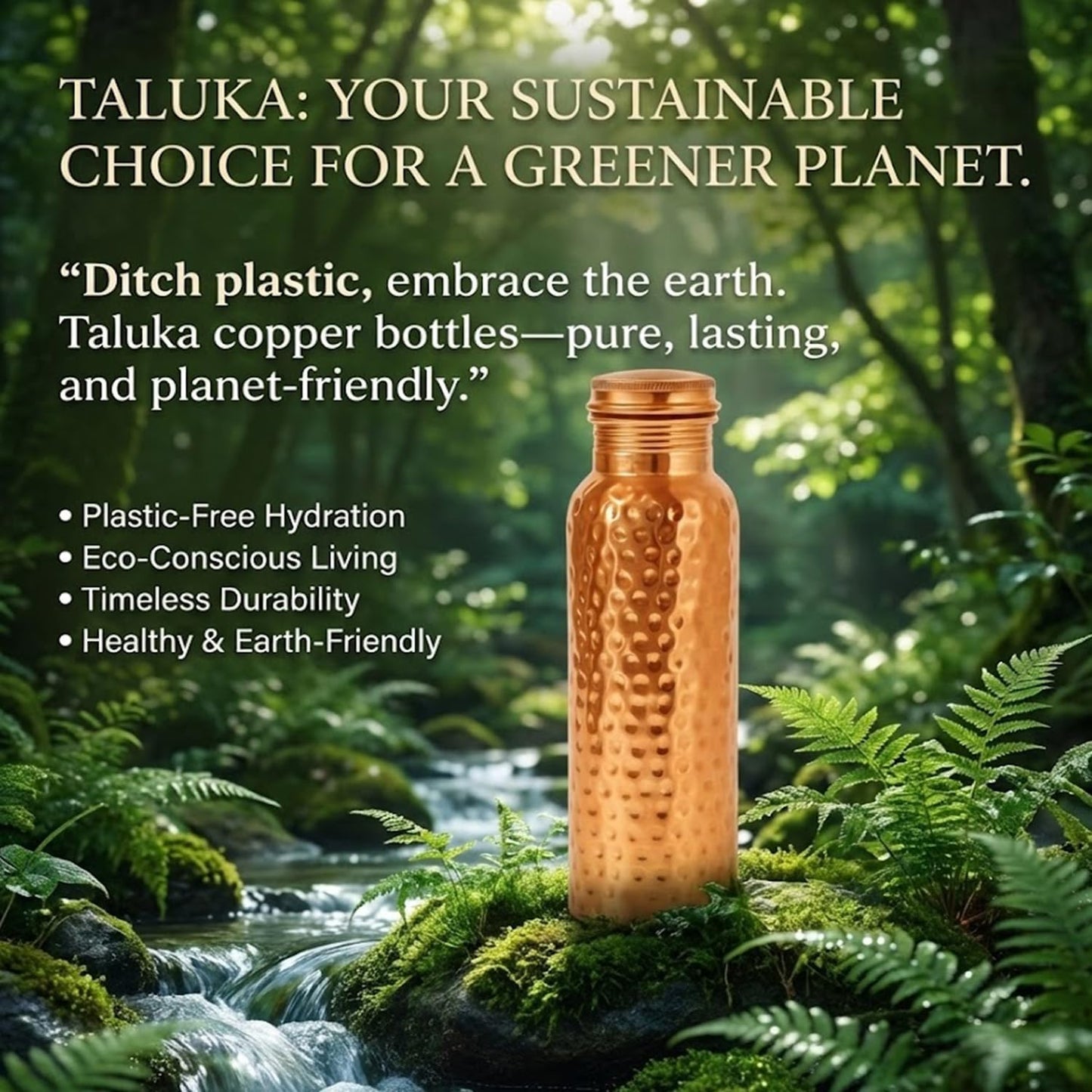 Taluka 100% Real Pure Copper Water Bottle For Drinking 34 OZ/1000 ML Hammered Copper Bottle With Straw Handcrafted Leak Proof Design Ayurveda Health Benefits For Yoga Office Travel Gym