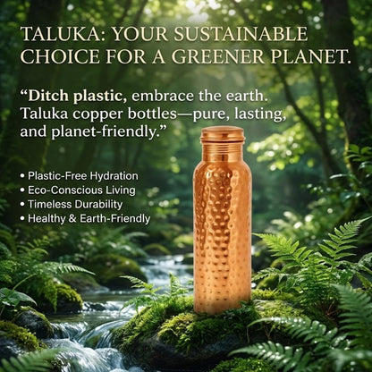 Taluka 100% Real Pure Copper Water Bottle For Drinking 34 OZ/1000 ML Hammered Copper Bottle With Straw Handcrafted Leak Proof Design Ayurveda Health Benefits For Yoga Office Travel Gym