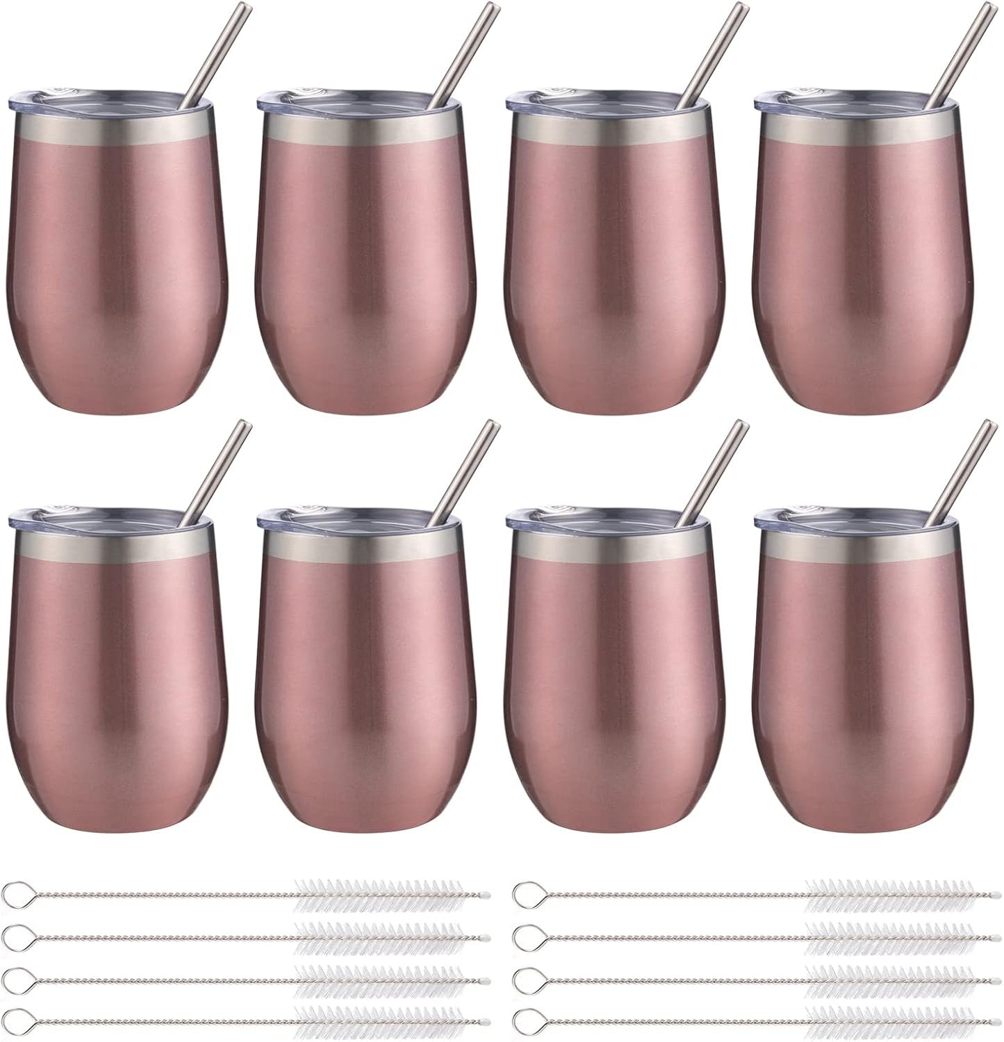 12 oz Insulated Wine Tumbler with Lid and Straw,Stainless Steel Stemless Wine Tumbler Glasses Double Wall Vacuum Wine Cups Tumbler for Coffee,Champaign,Cocktail,Office（Silver,1）