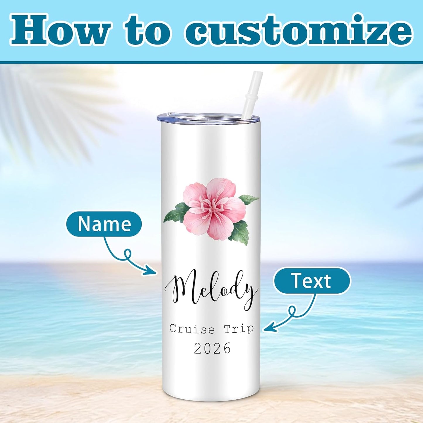 Girl Trip Gifts for Women, Personalized Girls Trip Tumblers with Name Text, Custom Beach Tumbler, Road Trips Vacation Cruise Cup with Lid and Straw, Bachelorette Party Girl Weekend Gift For Friend