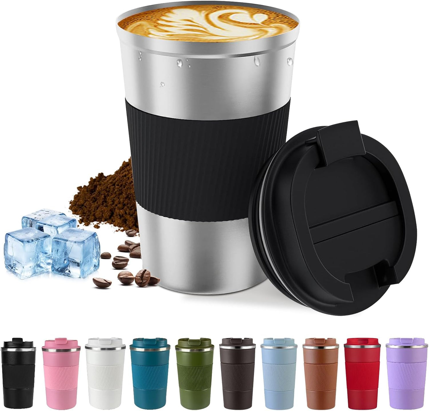 SPLMIFA Vacuum-Insulated Stainless Steel Travel Coffee Mug, Leak-Proof Reusable Coffee Cup with Lid - Keep Hot & Cold Drinks for Hours, Durable Insulated Tumbler for Men & Women(3rd-Black, 12OZ)