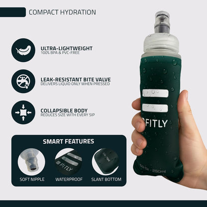 FITLY Soft Flask - Shrink As You Drink Soft Water Bottle for Hydration Pack - Folding Water Bottle Ideal for Running, Hiking, Cycling, Climbing & Rigorous Activity