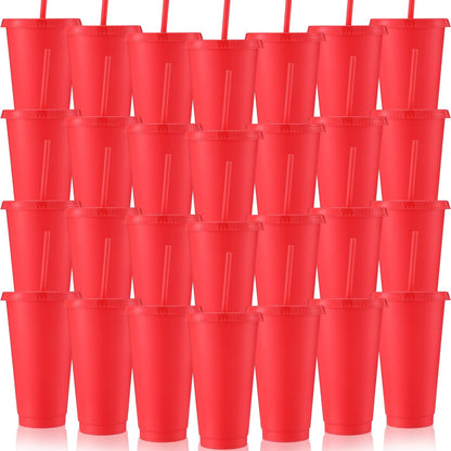 Honeydak 15 Pack Tumbler with Straw and Lid Bulk Cups for Gifts Water Bottle Iced Coffee Travel Mug Cup Reusable Plastic Tumblers for Party Birthdays 24-27 oz (Solid Color)