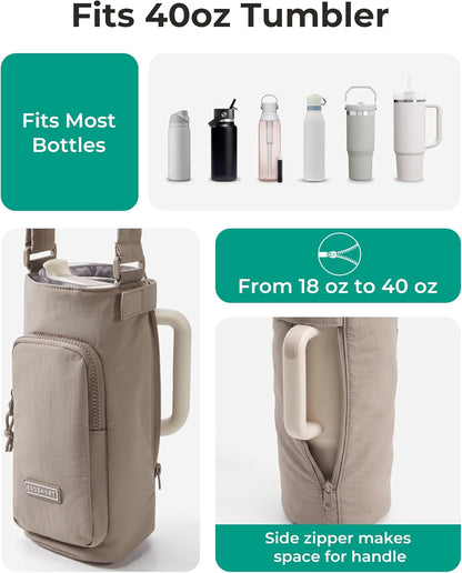 BAGSMART 40oz Magnetic Water Bottle Holder with Strap, Drink Carrier Bag Crossbody Gym Bag, Gym Accessories for Women/Men