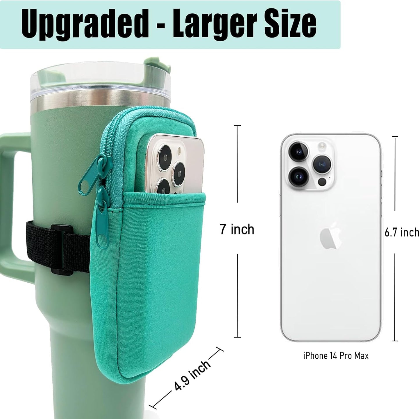 LMYUHONG Water Bottle Pouch For Stanley cup accessories 40oz 20oz 30oz,tumbler pouch with Versatile Pocket, for Cards, Keys,Earphone. Fits for Phones, Use for Running, Walking, Hiking,Biking,DeepPink