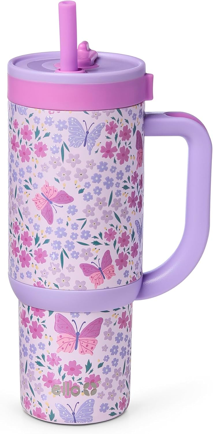 Ello Oasis 18oz Kids Tumbler with Handle & Retracting Straw, 100% Leakproof Reusable Insulated Stainless Steel Cup, Gifts for Teens Girls Boys, Keeps cold for 18 Hours, Cup Holder Friendly, Glacier