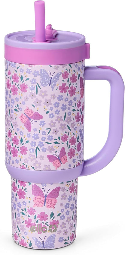 Ello Oasis 18oz Kids Tumbler with Handle & Retracting Straw, 100% Leakproof Reusable Insulated Stainless Steel Cup, Gifts for Teens Girls Boys, Keeps cold for 18 Hours, Cup Holder Friendly, Glacier