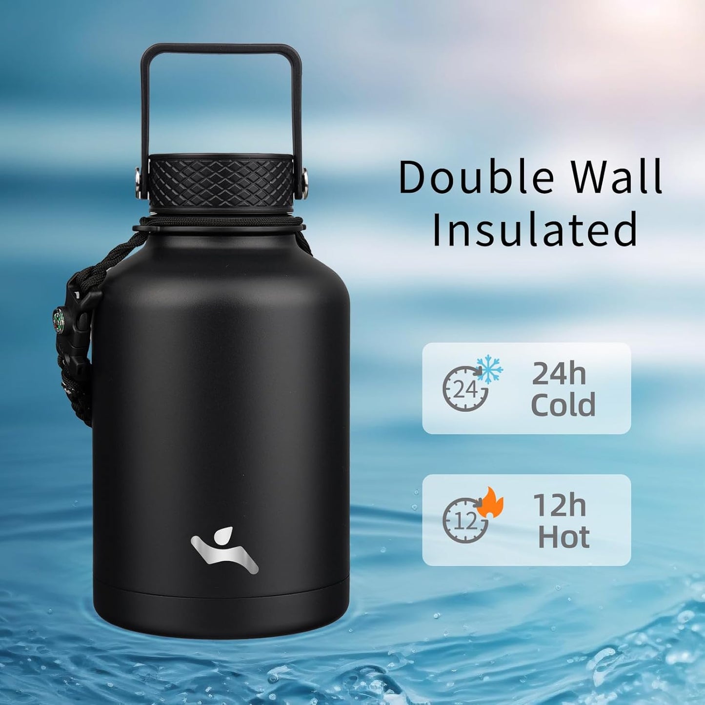Konokyo 22oz Stainless Steel Bottles with 3 Lids Sport Insulated Water Bottle,Mint