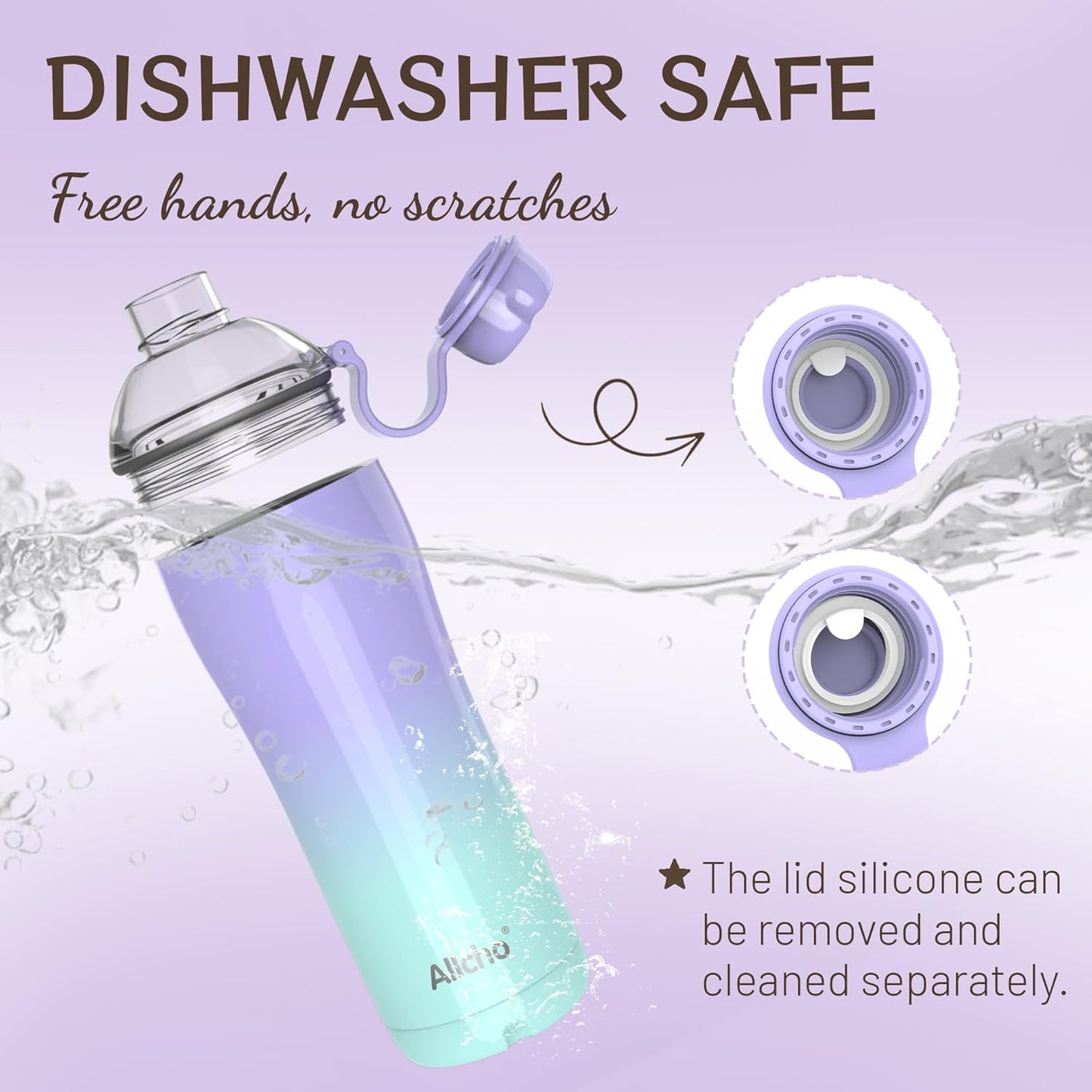 Allcho Insulated Water Bottle for Women, 18oz Stainless Steel Leak Proof Tumbler with 2 Lids, BPA-Free Tritan Chug & Straw Lid, Double Wall Vacuum Flask