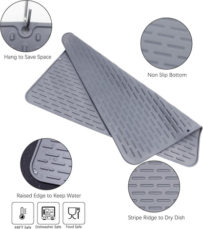 To encounter Silicone Dish Drying Mat -Small 17.5" x 8" - Set of 2 Flexible Stemware Drying Mat, Heat Resistant Silicone Trivet, Countertop Mat, Dish Draining Mat, Sink Mat