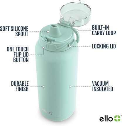 Ello Cooper 22oz Stainless Steel Water Bottle with Straw and Carry Handle, Double Walled and Vacuum Insulated Metal, Leak Proof Locking Lid with Soft Silicone Spout, Reusable, BPA Free, Lilac