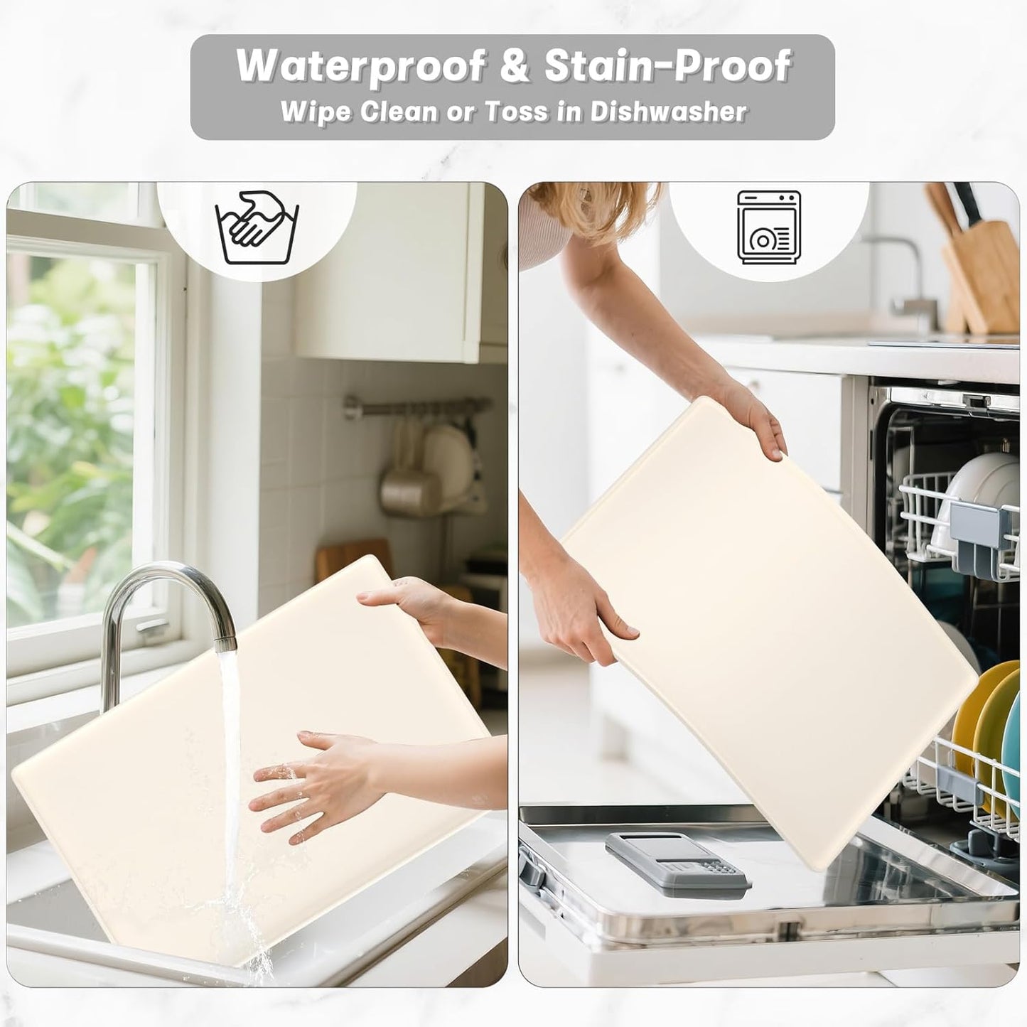 Rnivvi Silicone Coffee Mat, 16" x 24" Waterproof Raised Edge Coffee Bar Mats for Espresso Machine Station Accessories, Heat Resistant Detachable Dish Drying Pad for Kitchen Counter, Dish Rack, Green