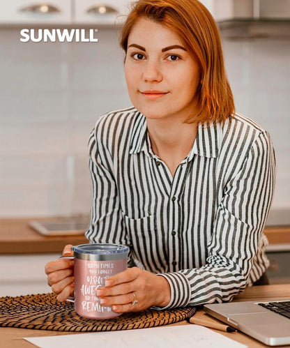 SUNWILL Travel Coffee Mug with Lid, Insulated Tumbler with Handle, 14 oz Stainless Steel Cup for Ice, Water, Tea, Rose Gold