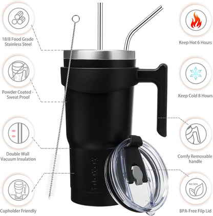 BJPKPK Tumbler With Handle And Straw Lid 40 oz Stainless Steel Insulated Coffee Tumbler Cups For Home, Office or Car,Turquoise