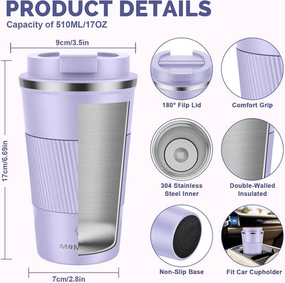 MOMSIV 12oz Travel Mug, Insulated Coffee Cup with Leakproof Lid, Travel Coffee Mug Vacuum Stainless Steel Double Walled Reusable Coffee Cup for Hot and Cold Water Coffee