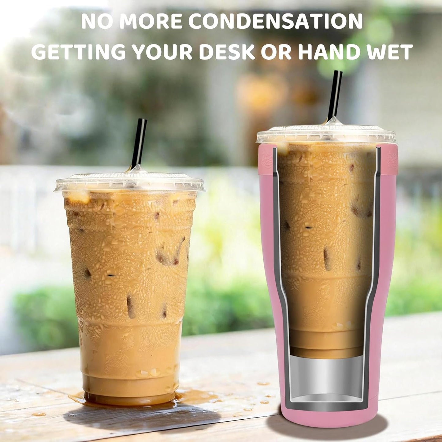 Universal Iced Coffee Sleeve,32oz Double Wall Stainless Steel Insulator Fits 16-32oz Starbucks/Dunkin/McDonalds Cups,Reusable Iced Coffee Cup Holder,Leak-Proof Tumbler for Hot,Cold Drink