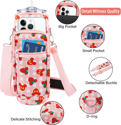 Water Bottle Carrier Bag 25oz/32oz Water Bottle Pouch Holder Adjustable Shoulder Strap Neoprene Water Bottle Sling Bag with Phone Pocket Insulated Tumbler Accessories for Walking