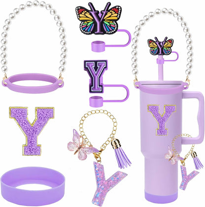 7pcs Cup Accessories for Stanley 30/40oz Tumbler, Handle Strap, Straw Cover, Silicone Boot, Letter Charm Stickers