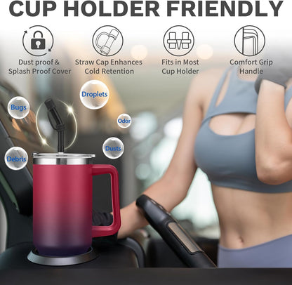 BENZZO 40 oz Tumbler with Handle and Straw Lid Travel Mugs Insulated for Hot and Cold Water Bottle Stainless Steel Coffee Cups