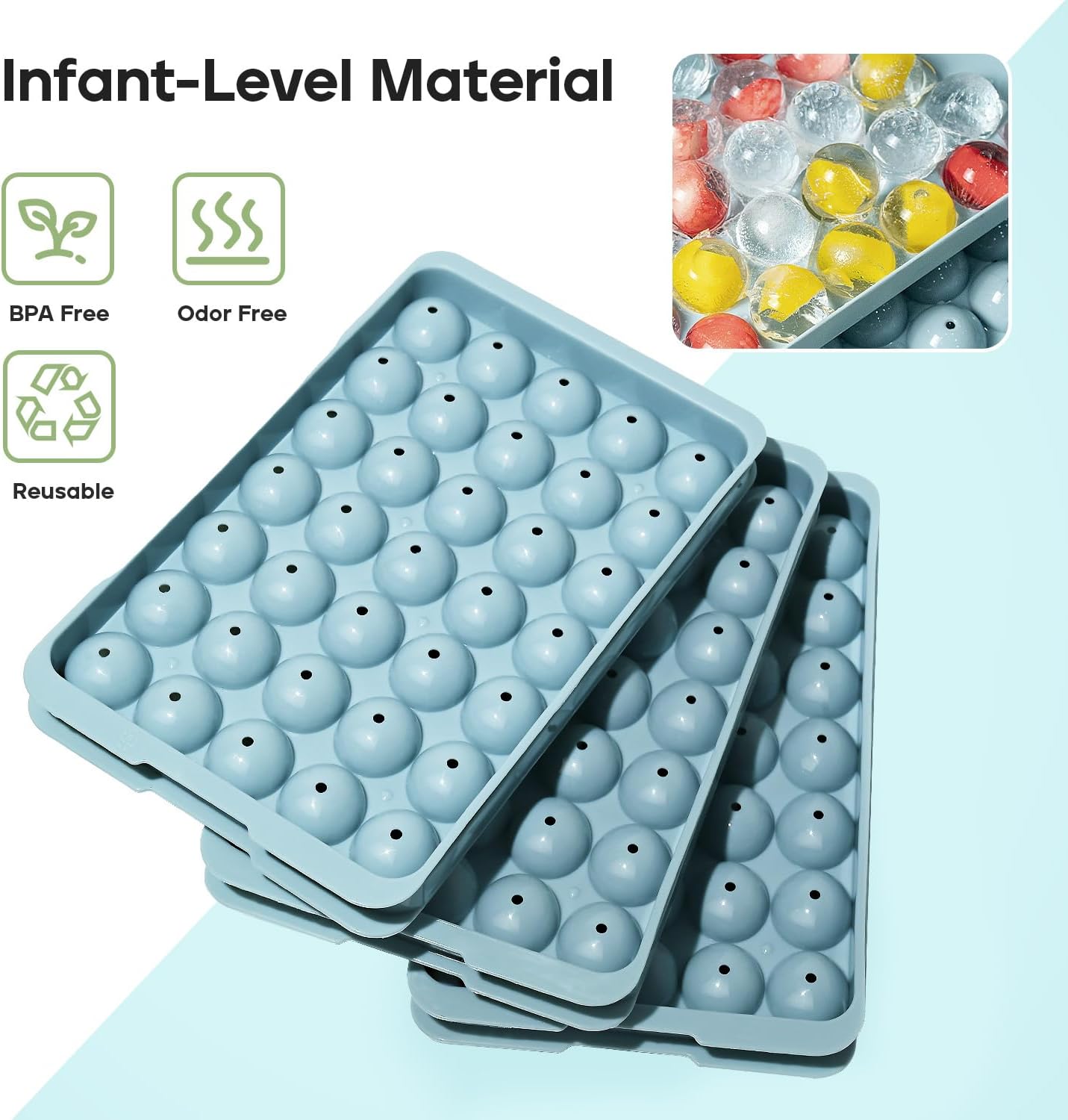 Ice Cube Tray with Lid and Bin – Round Ice Cube Trays for Freezer, BPA-Free Food-Grade Ice Mold, Stackable Ice Ball Maker, Iced Bucket Kits, Circle Ice Tray for Cocktails, Whiskey, Coffee, and Drinks