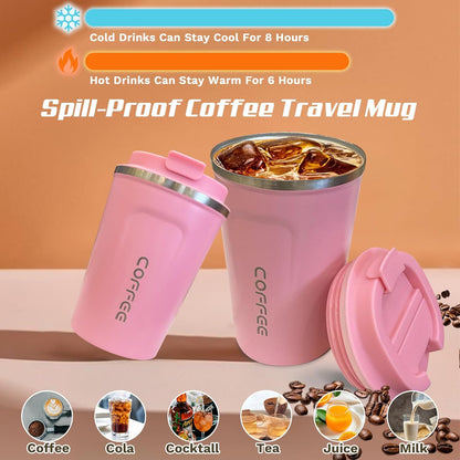 SPLMIFA Travel Coffee Mug Leak-Proof, Reusable Coffee Cups with Lids, Stainless Steel Vacuum Insulated Coffee Tumblers, Thermal Insulation Cup for Men and Women Hot & Cold Drinks(2nd-Green Pink, 12OZ)