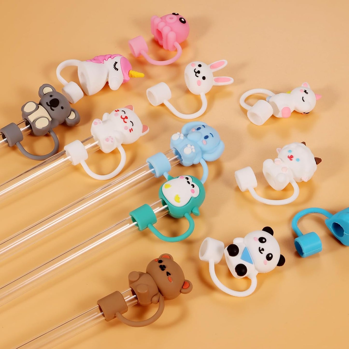 15 PCS Cute Silicone Straw Cover Cap for Stanley Cup Accessories,Simple Modern Straw Covers,10mm Straw Topper Compatible with 30&40 Oz Tumbler