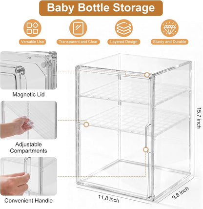 ERTIUANIO Baby Bottle Organizer – 3 Tier Bottle Storage Organizer Baby for Nipples, Pump Parts, Food Jars – Clear Acrylic Bottle Station Organizer for Countertop and Kitchen, Gifts for New Mom
