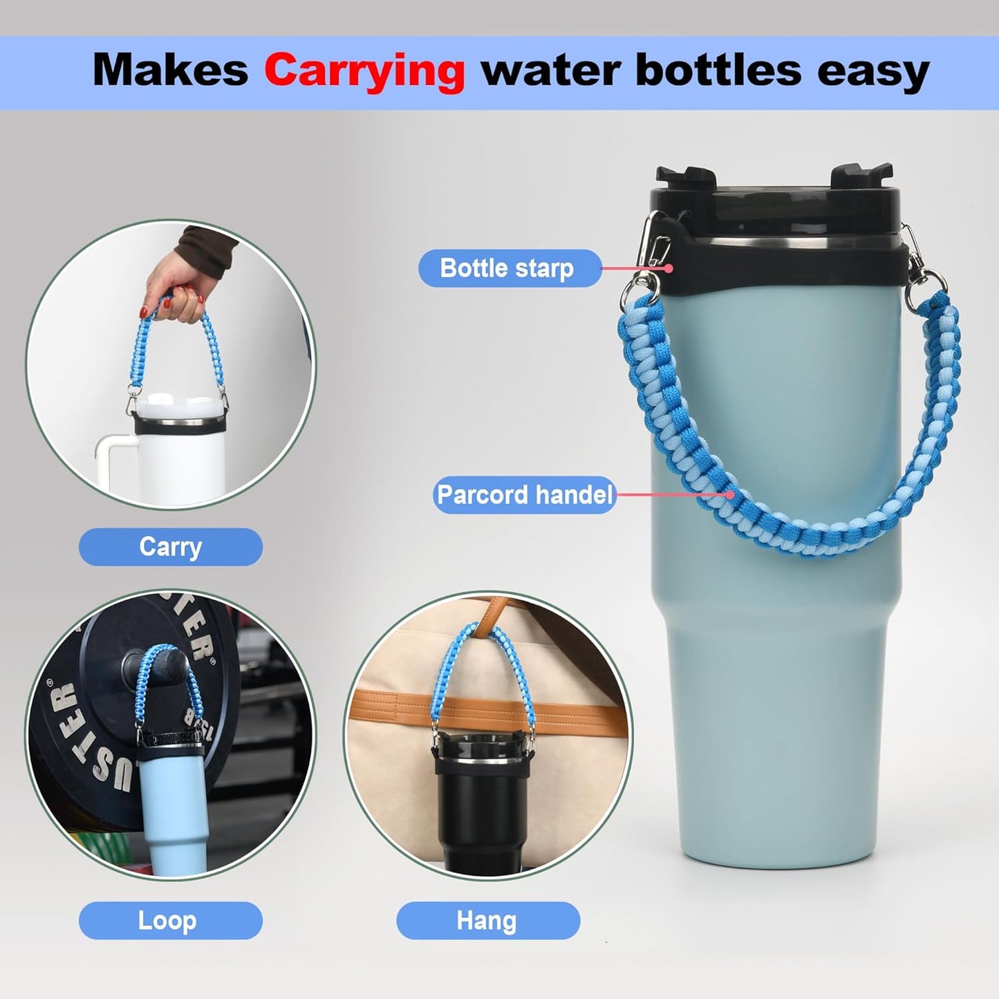 Wongeto Paracord Handle Strap for Stanley Cup - Heavy Duty Compatible with Stanley 40oz 30oz Tumbler, Stanley Cup Accessories