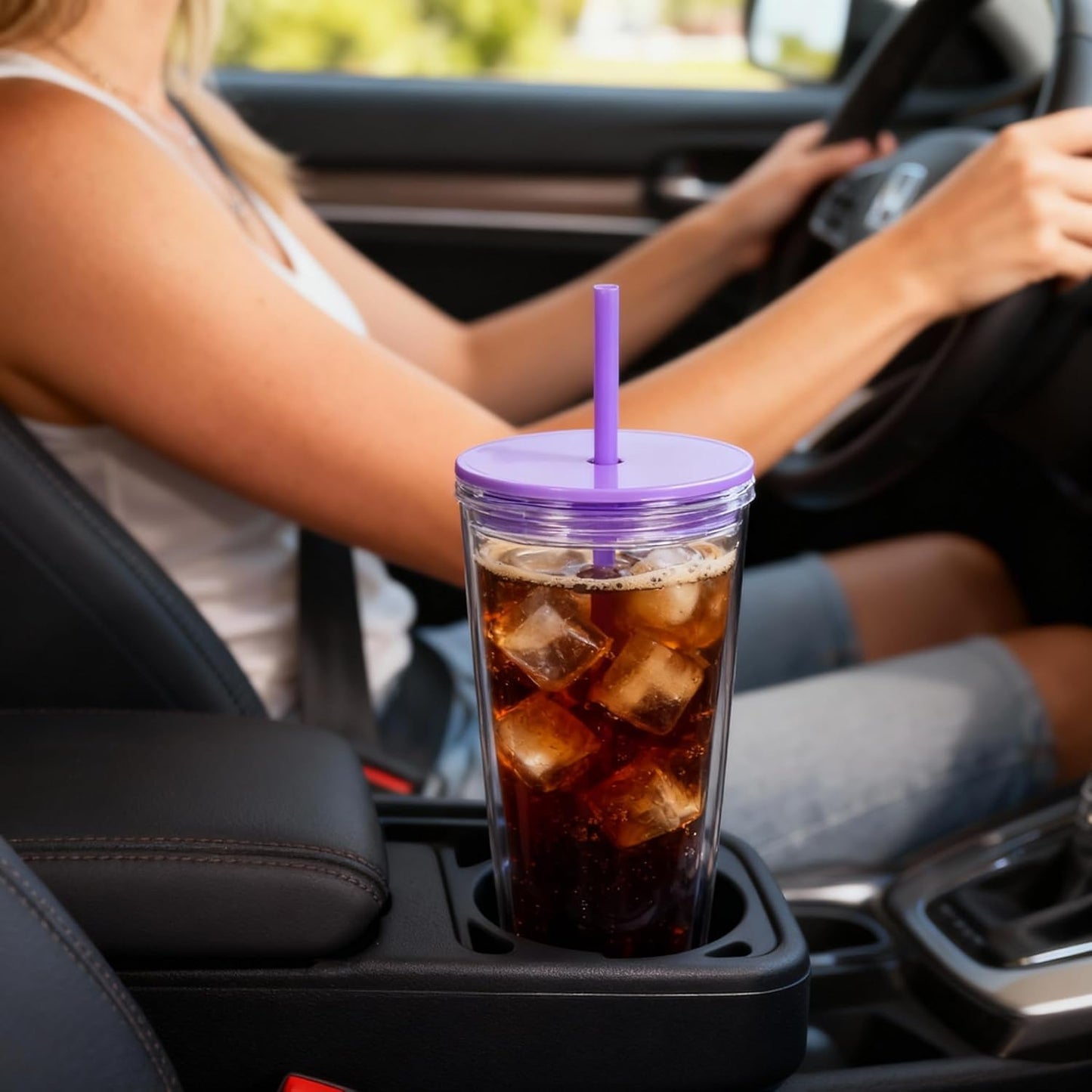 24oz Tumbler with Lid and Straw, Leak Proof and Double Wall Insulated Reusable Plastic Cups,Travel Reusable Iced Coffee Cup (1, Pink)
