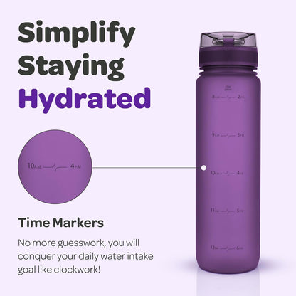 Hydracy Water Bottle with Time Marker -Large BPA Free Water Bottle & No Sweat Sleeve -Leak Proof Gym Bottle with Times to Drink - Ideal for Fitness Sports & Outdoors