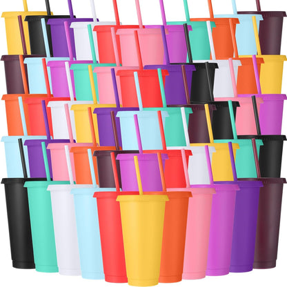 Honeydak 15 Pack Tumbler with Straw and Lid Bulk Cups for Gifts Water Bottle Iced Coffee Travel Mug Cup Reusable Plastic Tumblers for Party Birthdays 24-27 oz (Solid Color)