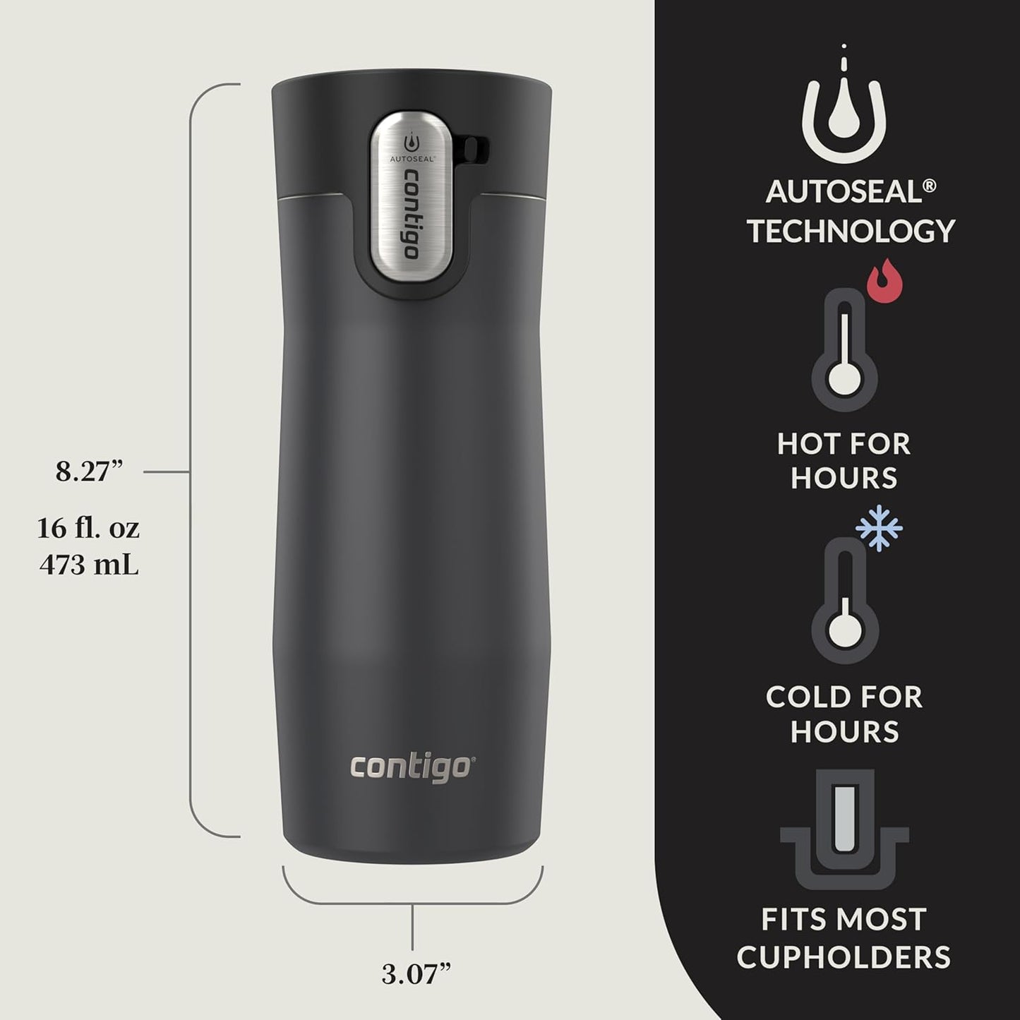 Contigo AUTOSEAL West Loop Vacuum-Insulated Stainless Steel Travel Mug with Easy-Clean Lid 12 oz Blueberry