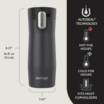 Contigo AUTOSEAL West Loop Vacuum-Insulated Stainless Steel Travel Mug with Easy-Clean Lid 12 oz Blueberry