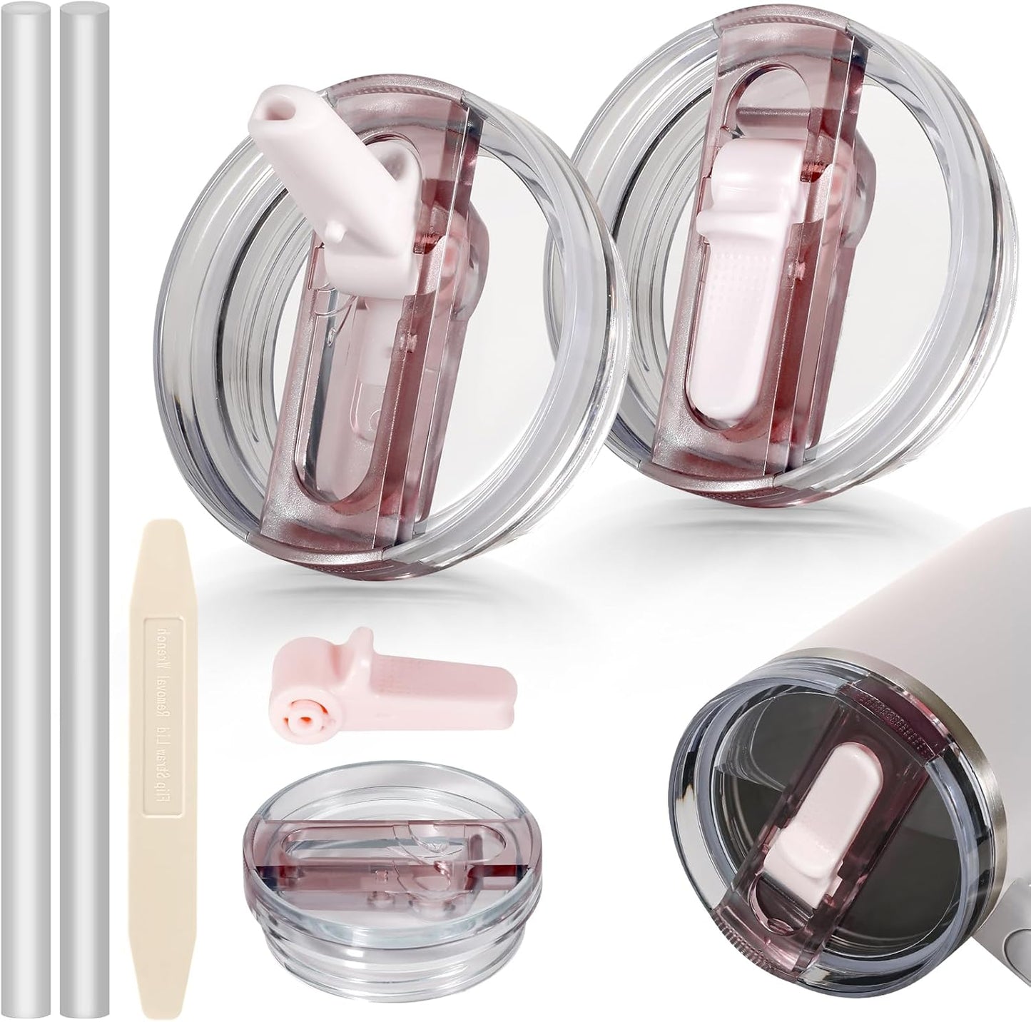 30oz Flip Straw Lid for Stanley Quencher H2.0 Tumbler, 2 Pack Leak Proof Lid Replacement No Spill Cover for Stanley Cup Accessories ProTour (Rose Quartz,Rose Quartz) - Colors A