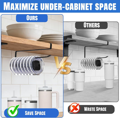 2 Pack Tumbler Lid Organizer, Versatile Cup & Water Bottle Lid Holder, Upgraded Kitchen Space Saver & Under Cabinet Storage, No Adhesive or Drilling Needed, Multi-Use Tumbler Lid Holder, Black