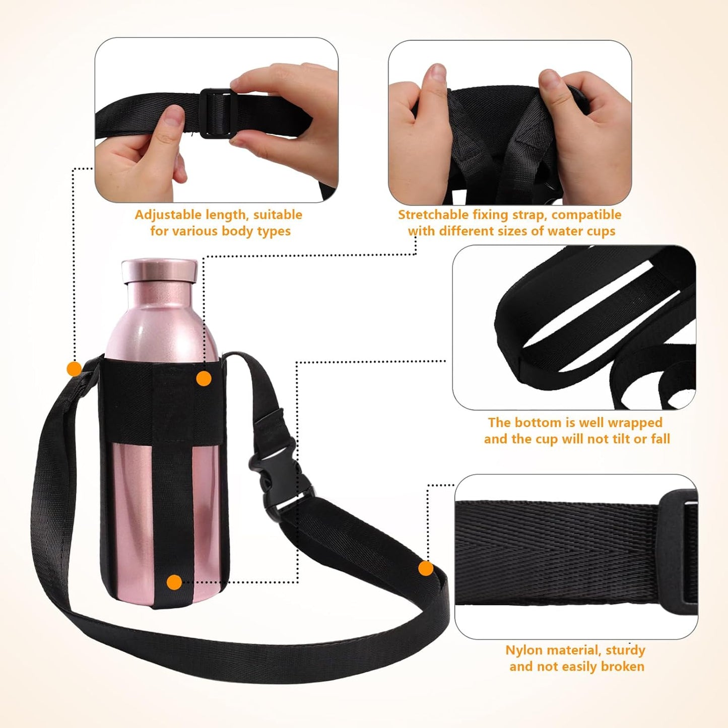 Water Bottle Shoulder Strap, Suitable for 12-32oz, Adjustable Crossbody Bottle Strap For Outdoor(Bottle Excluded)