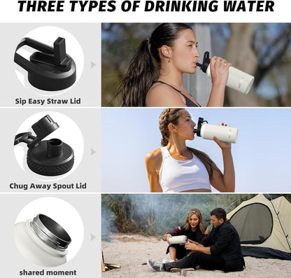 40oz Insulated Water Bottle (Cold for 48 Hrs),BPA Free&Leak Proof,Stainless Steel Water Flask,Water Jug with Straw Spout Lids for Gym,Hiking,Travel,Black Blue