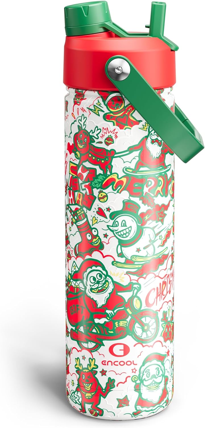 ENCOOL Insulated Water Bottle with Straw Stainless Steel Water Bottle, Leak-Proof, BPA-Free, Double Wall Vacuum Keeps Cold for 24 Hours for Sports, Travel, School (26 oz, Cotton Candy) - Colors C