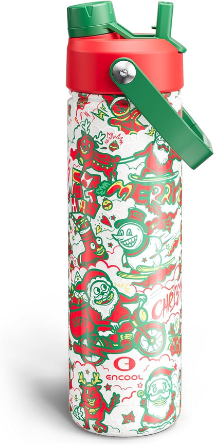 ENCOOL Insulated Water Bottle with Straw Stainless Steel Water Bottle, Leak-Proof, BPA-Free, Double Wall Vacuum Keeps Cold for 24 Hours for Sports, Travel, School (26 oz, Cotton Candy) - Colors C