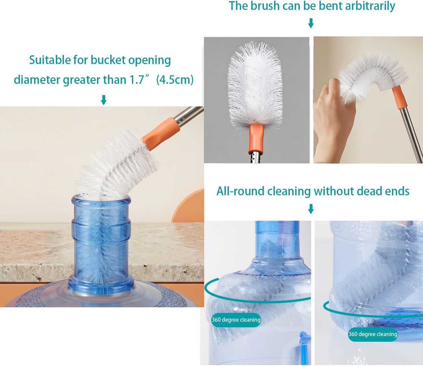 2-Pack Bucket Brush, Kettle Brush, Cleaning Extra Long Bottles, Gallon Jug Cleaner, Water Bottle Cleaner, Stainless Steel，Multi-Scenario
