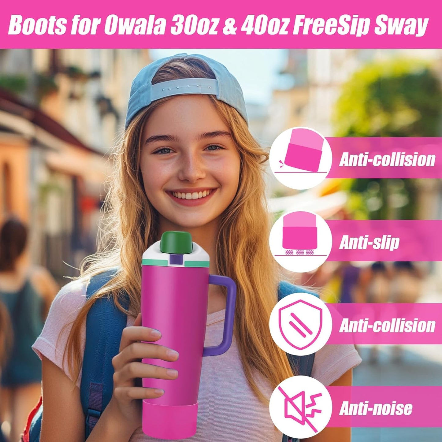 Mity rain 2PCS Protective Silicone Boots for Owala 30oz & 40oz FreeSip Sway Bottles & Tumblers - Accessories for owala, Enhances Stability & Prevents Scratches(Black Cherry)