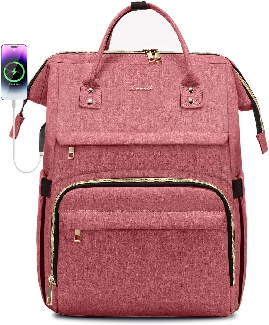 LOVEVOOK Laptop Backpack for Women with Giant Tumbler Holder Pocket,15.6 inch Waterproof Travel Backpack Purse Computer Laptop Bag,Professional Work College Nurse Teacher Backpack Casual Daypack,Black
