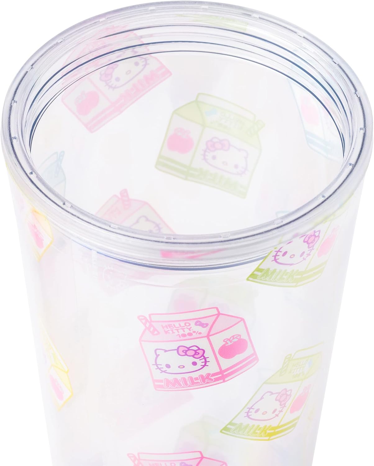 Silver Buffalo Sanrio Hello Kitty Milk Carton Pattern Plastic Boba Tumbler w Lid and Wide Straw, 24 Ounces