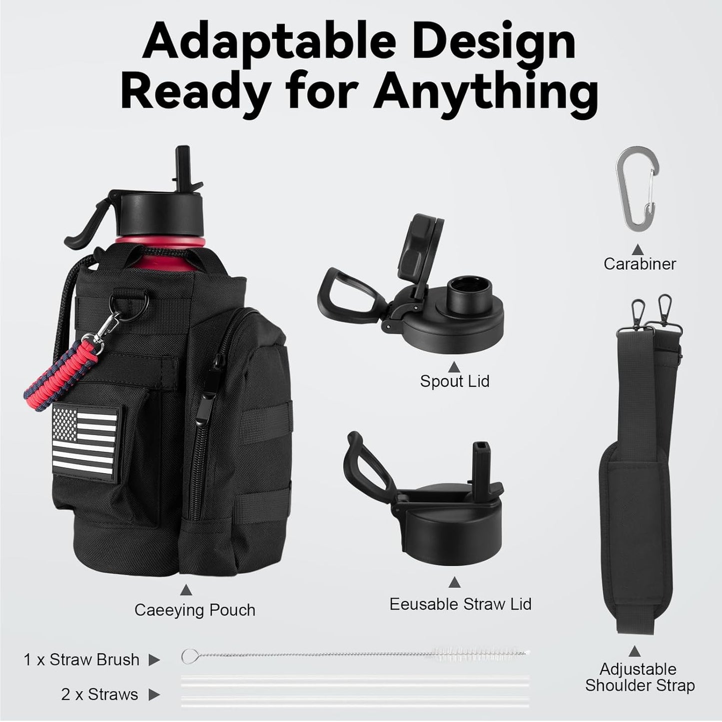 KXIAOCHEN Insulated Water Bottle With Strap, Cold For 48 Hrs Leak Proof, Triple Wall Stainless Steel Sports Water Bottle With Straw And Spout Lid For Gym Hiking Travel