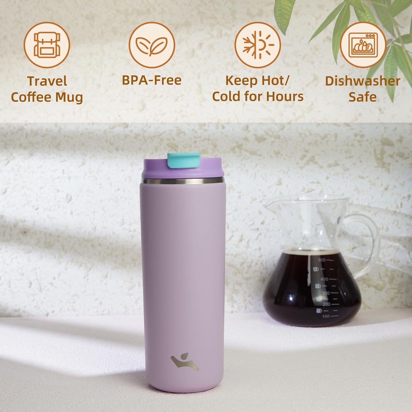 Konokyo Tumbler with Lid, 16 oz Travel Coffee Mug Double Wall Vacuum Stainless Steel Thermal Metal Cup Insulated Water Bottle,Navy Blue