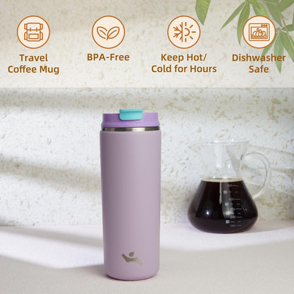 Konokyo Tumbler with Lid, 16 oz Travel Coffee Mug Double Wall Vacuum Stainless Steel Thermal Metal Cup Insulated Water Bottle,Navy Blue