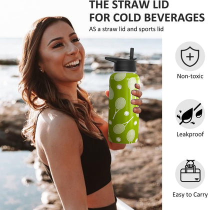 32oz Pickleball Water Bottle Insulated Vacuum Stainless Steel Tumbler Travel Mugs With Straw for Game Sport,Pickleball Accessories